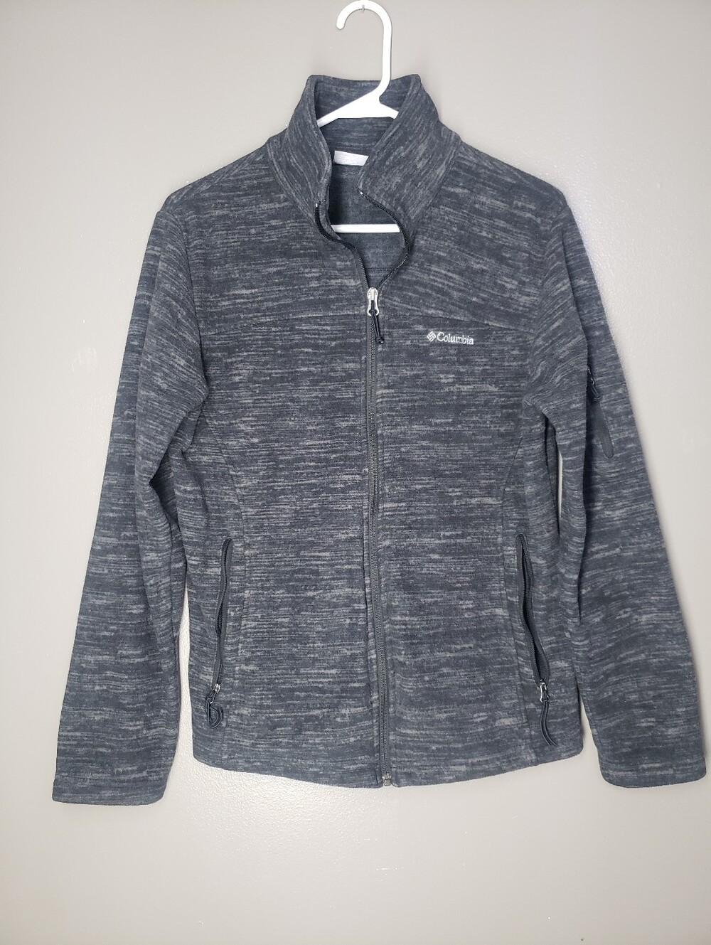 Columbia Womens Fleece Black Gray Size Large Full Zip 100% Polyester